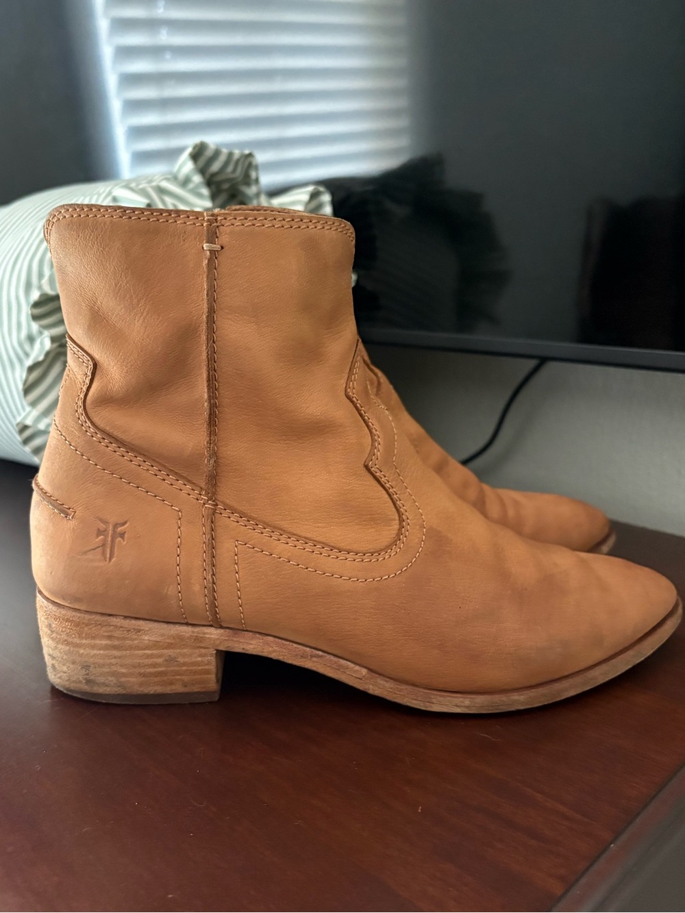 Frye Cognac suede Short Western Ankle Boots